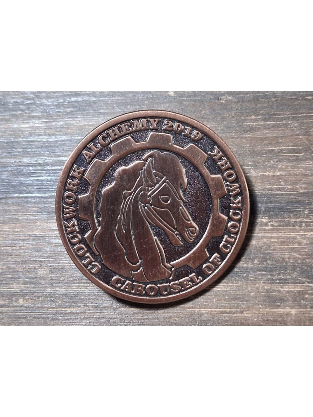Clockwork Alchemy 2019 Carousel of Steampunk Con Challenge Coin Medal Pin Badge